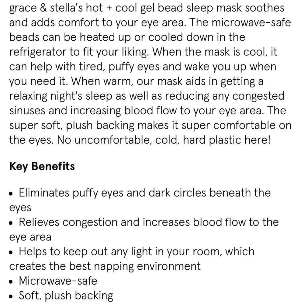 Grace‎ & StellaHot & Cool Gel Bead Eye Mask Pink NIB